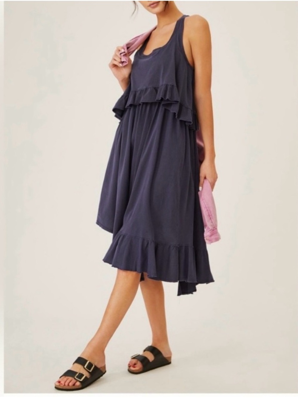 Sleeveless Ruffle Tiered Midi Dress in Slate Blue